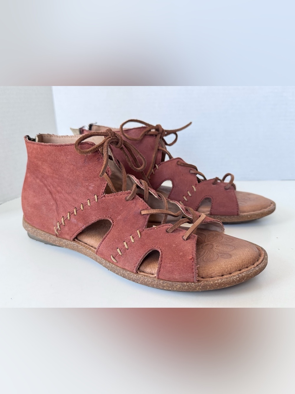 Born Nea Gladiator Boho Leather Lace Up
Ankle Sandal Shoes Women's Size 8